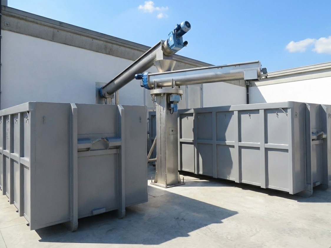 Förderspirale mit Drehturm für Containerbefüllung - Kläranlage Ansbach